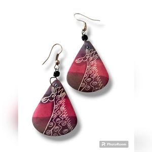 Giraffe Soapstone Earrings Pink Purple Kenya